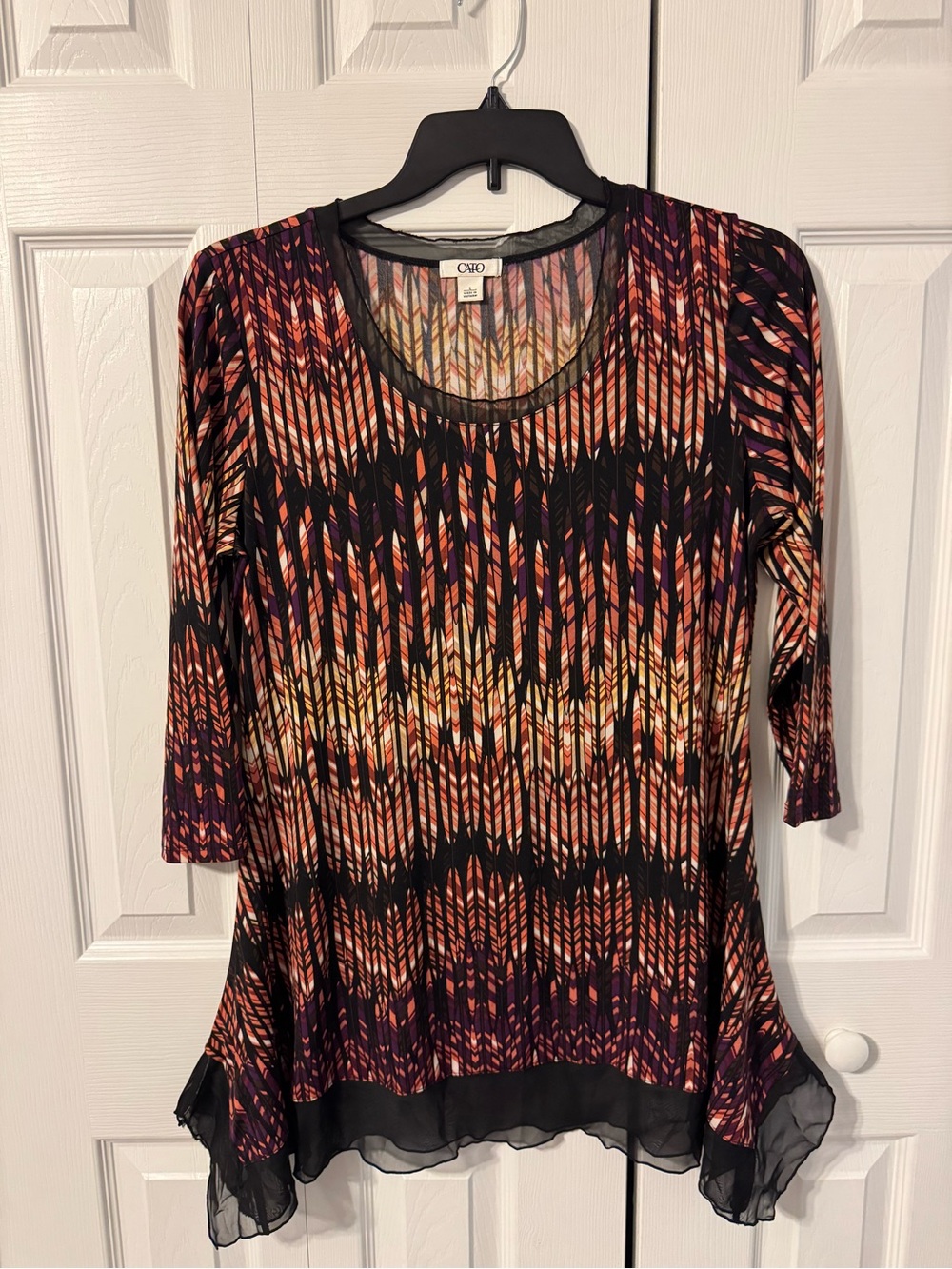 Cato Black, Orange and Purple Printed Scoop Neck Tunic
